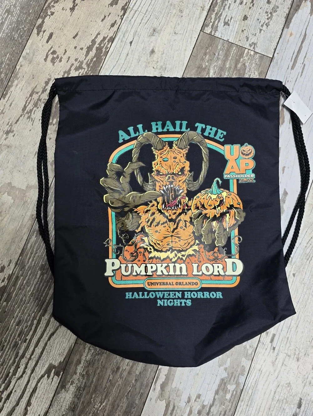 NWT 2022 Universal Orlando Resort Halloween Horror Nights Cinch Bag Pumpkin Lord